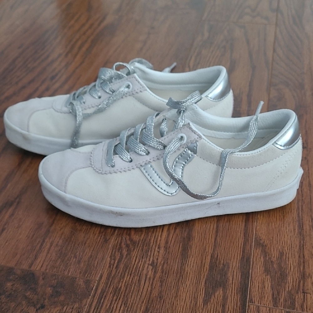 Vans White Suede Lace-Up Sneakers With Silver Accent